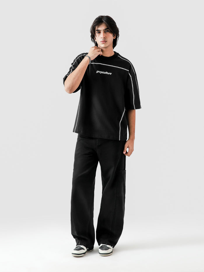 5 Way Stitch Top male model back view contrast panel stitching Pakistan – GROOVY