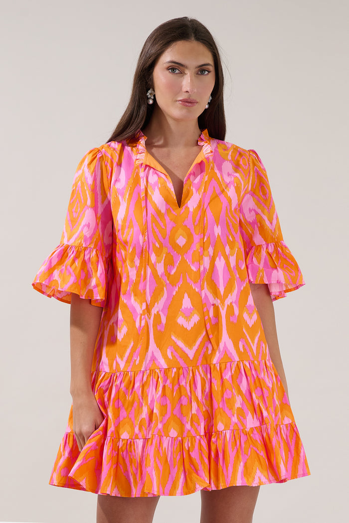 Auggie Bell Sleeve Shift Dress Ikat