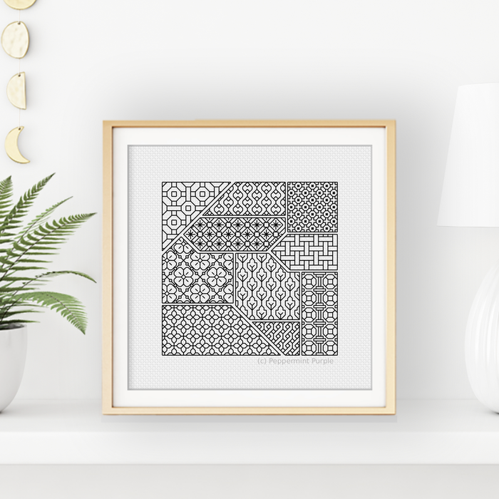 Blackwork Tangram Pattern Blackwork Pattern by Peppermint Purple