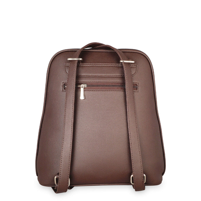 Women’s brown vegan leather backpack purse for everyday, work and travel-back view
