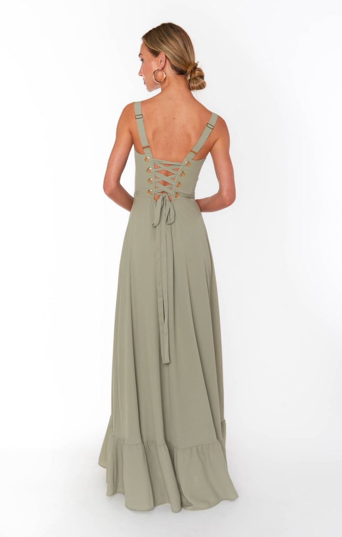 Clarissa Corset Dress ~ Moss Green Crisp