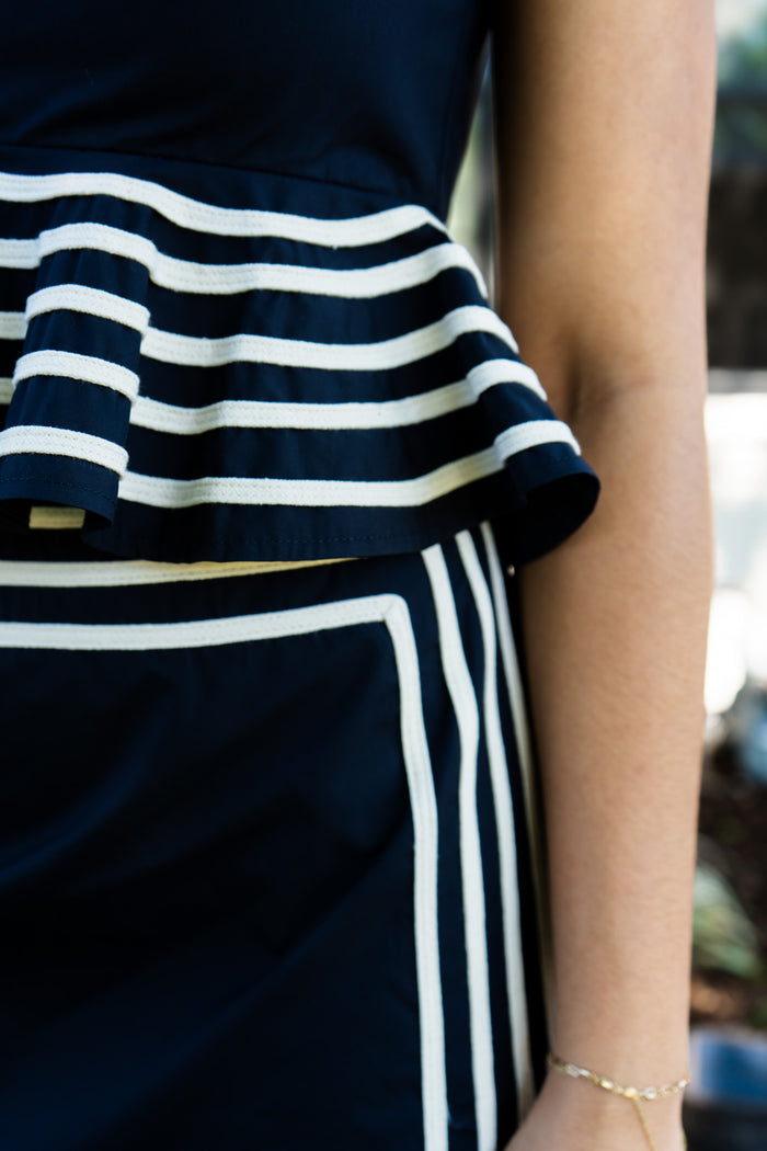 Cord Detail Peplum Top and Wrap Midi Skirt Set
