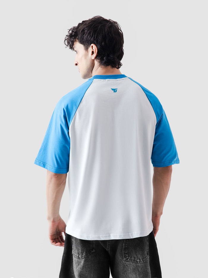 CORE tees electric blue raglan male model back view Pakistan – GROOVY