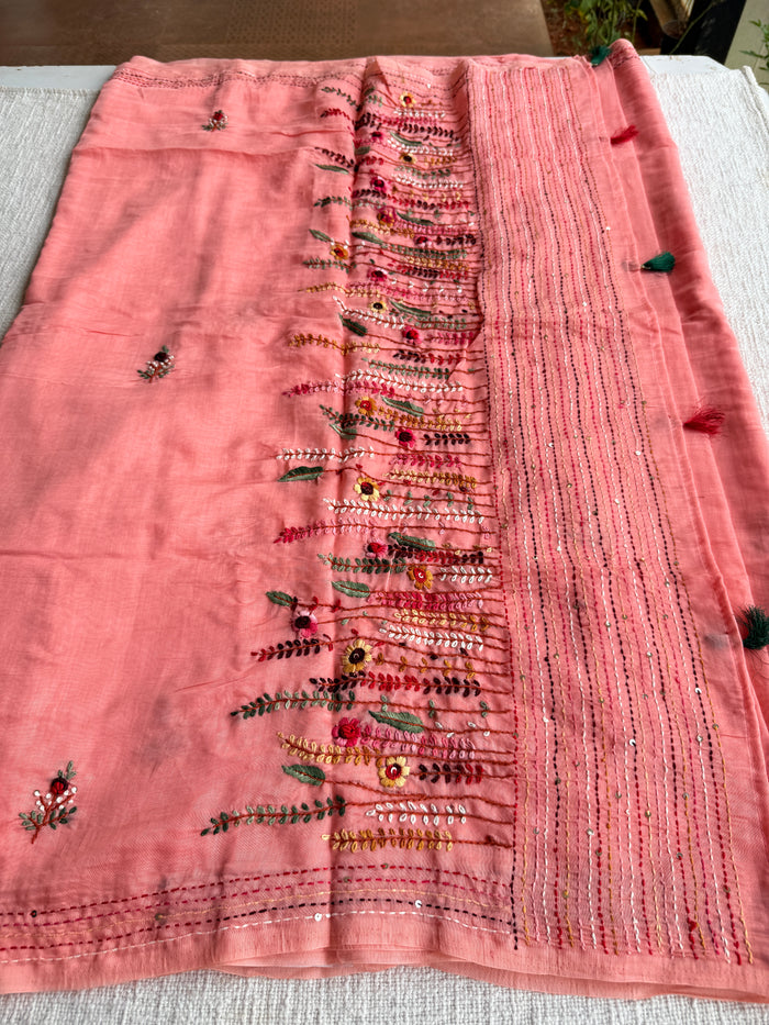 Emb Mul chanderi saree
