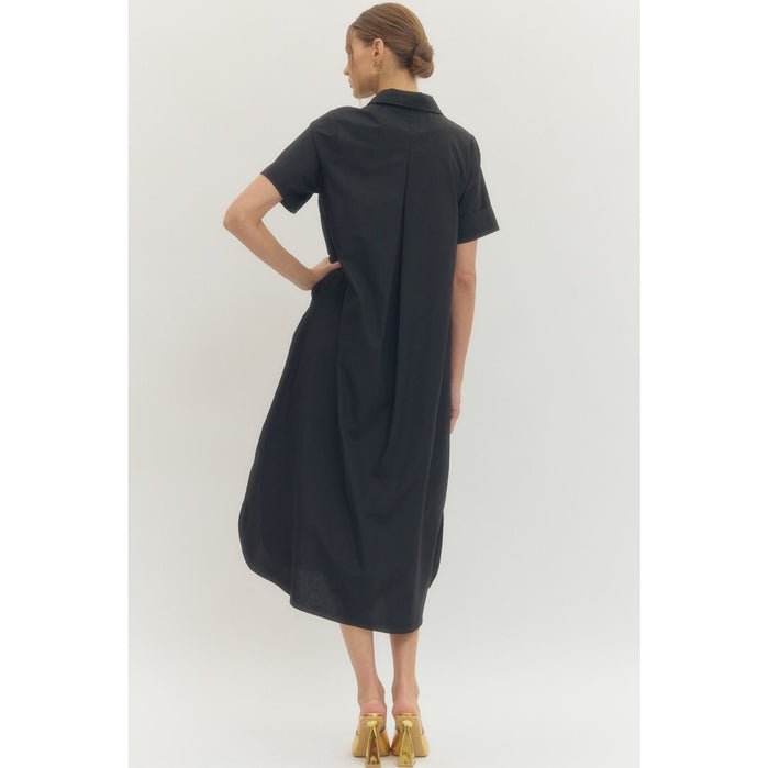 Entro - Short Sleeve, Midi Dress w Pockets 9516 - Black