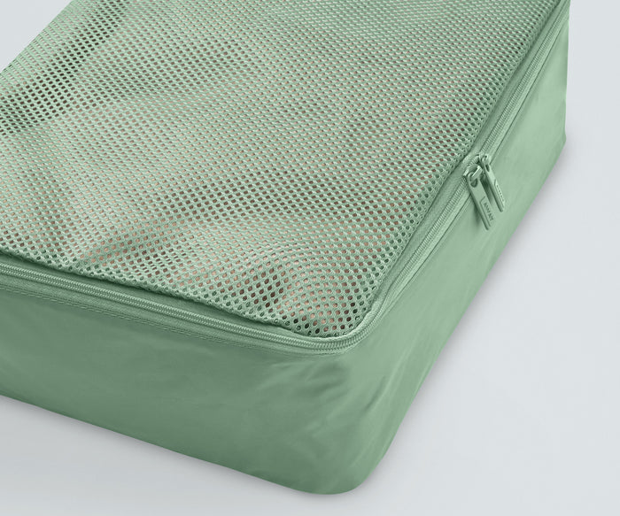 Close up view of the nylon Packing Cube and mesh top