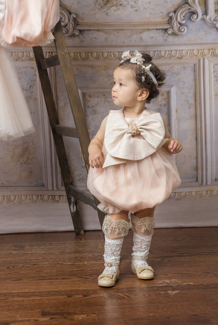 Jackie Peach Tulle Romper - Petite Maison Kids