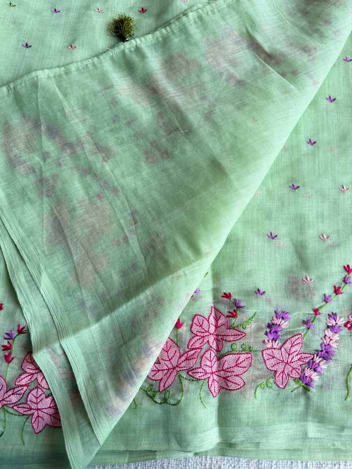 Kana machine emb linen cotton saree