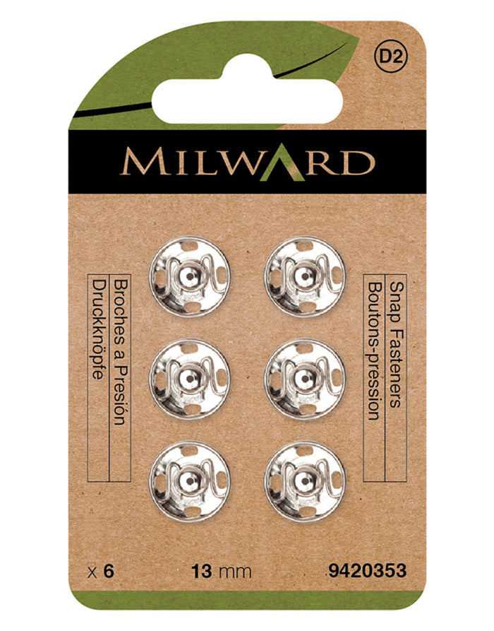 Milward Green Sew-on Snap Fasteners, Nickel 13mm