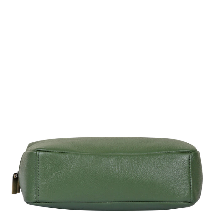 Women's olive green leather satchel shoulder bag for work, travel, and daily use-bottom view