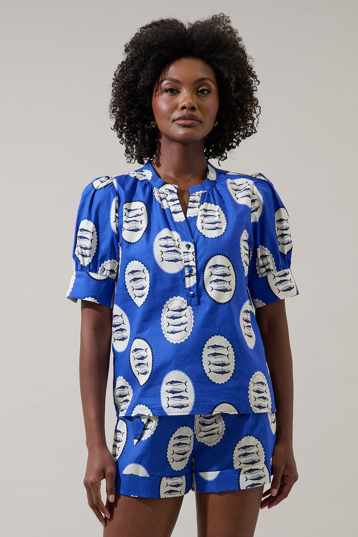 Sardine Sea Rosio Button Split Neck Top