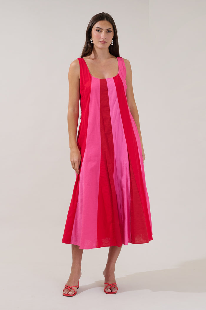 Showtime Stripe Godet Midi Dress