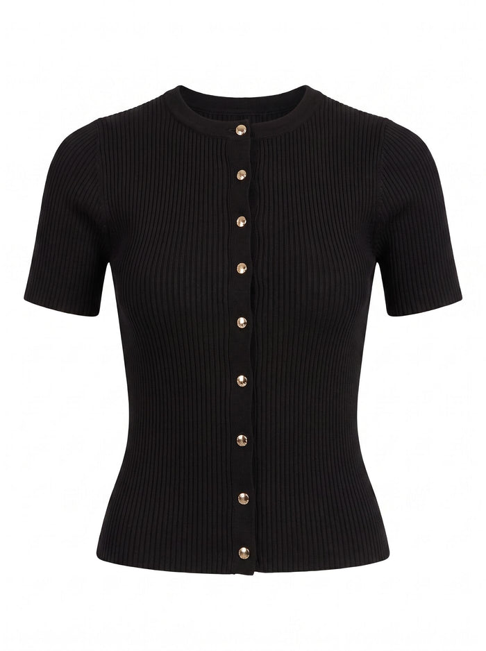 Sophie Button Through Rib T-Shirt Forever New