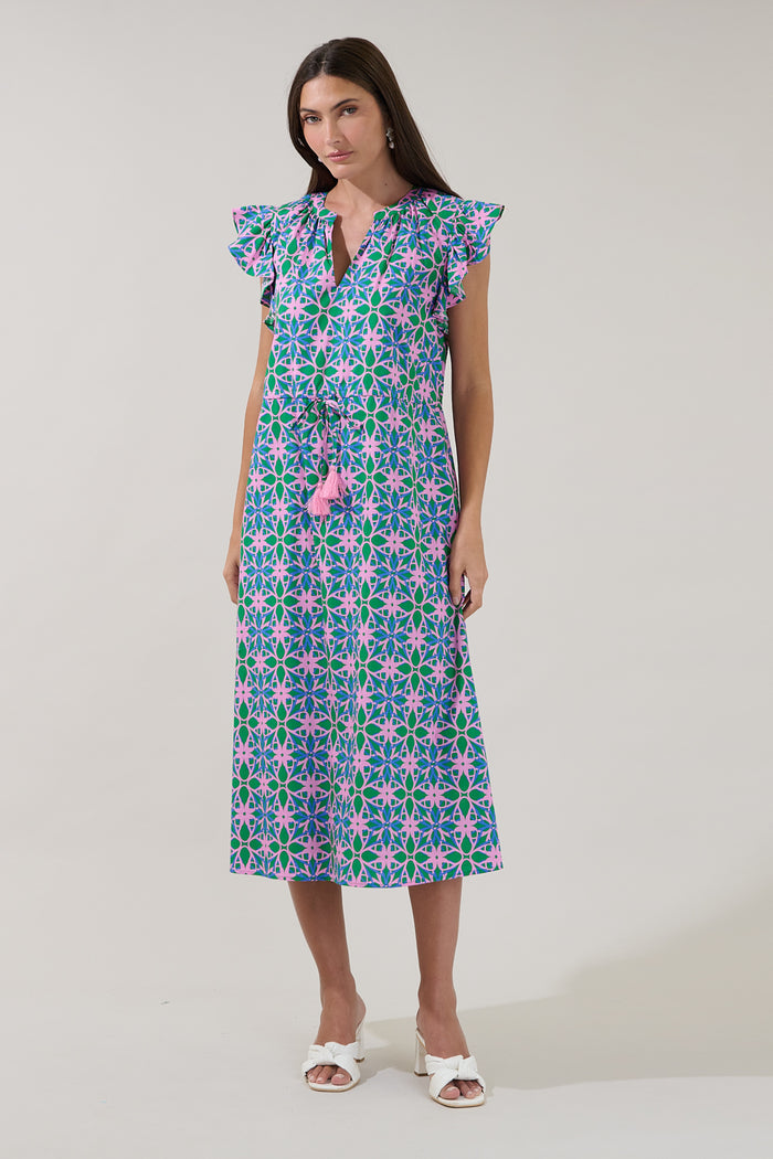 Tiarna Ruffle Midi Dress Geo