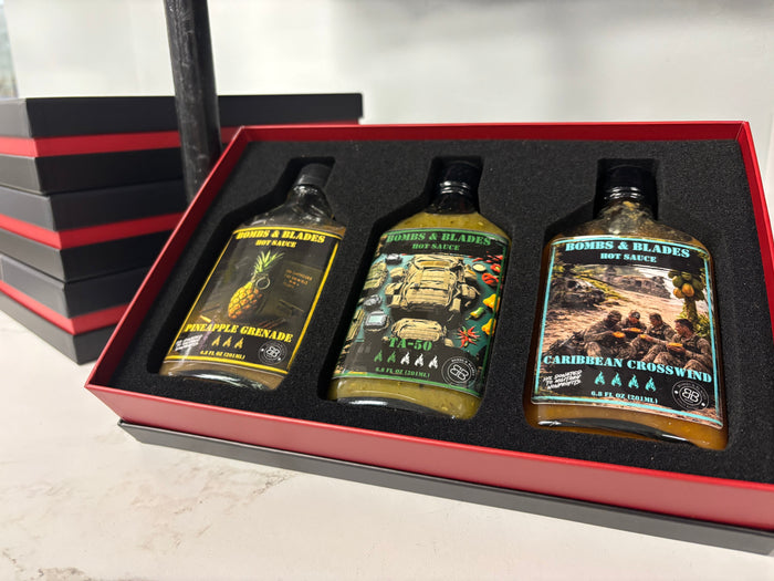 Trio hot sauces with case
