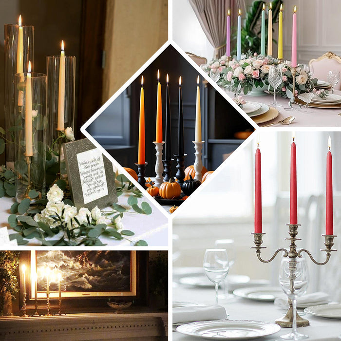 Colorful candles in various settings for elegant home decor and ambiance.