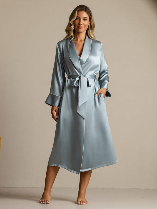 [Grayish Blue] SilkSilky  Long Sleeve Women's Robe 001