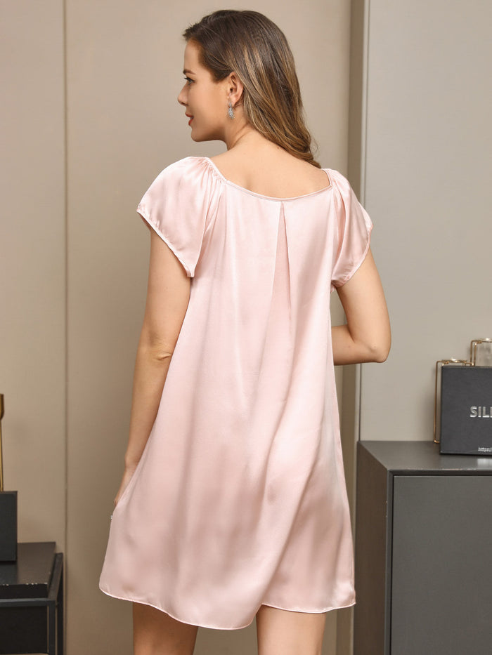 [Light Pink] SilkSilky  Cap Sleeve Square Neck Nightgown 002