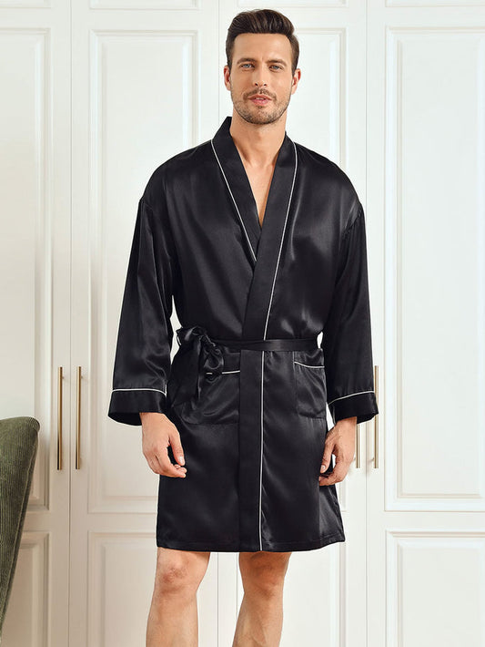 [Black] SilkSilky  Long Sleeve Men's Robe 001