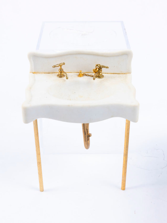 24k Gold Bathroom Set by F.W. Koch, Porcelain 3 Piece Bath Set