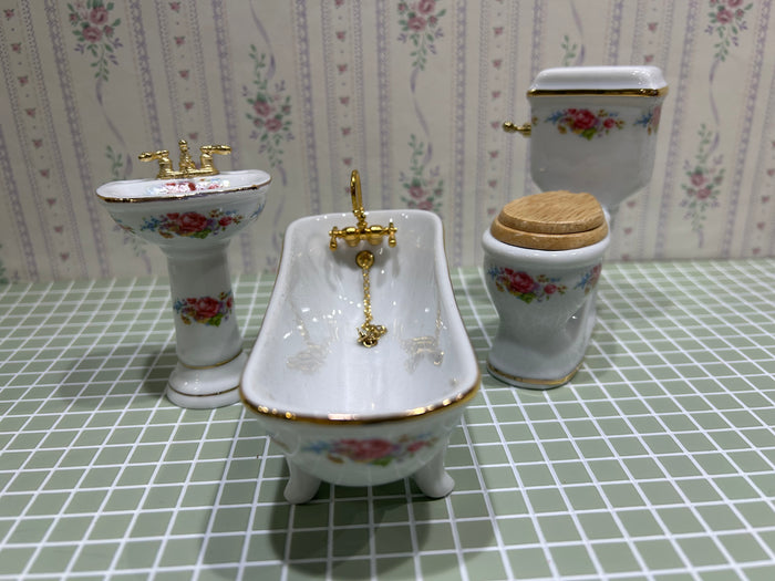 3 Pc Porcelain Floral Bath Set