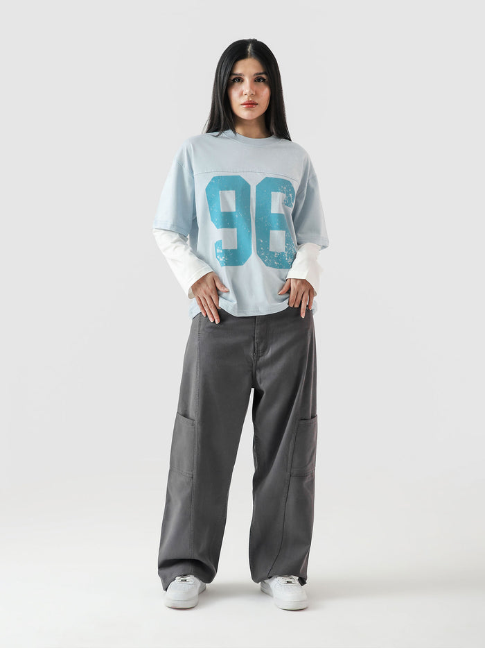 96 Double Layer Jersey frost blue female model back view pre-layered Pakistan – GROOVY