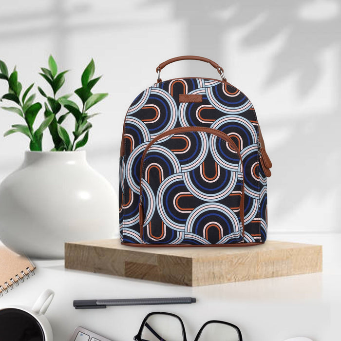 Abstract printed canvas travel backpack with slim vertical silhouette for office and daily use-creative image