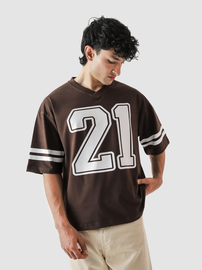 Alpha jersey mocha brown female model back view retro stripe Pakistan – GROOVY