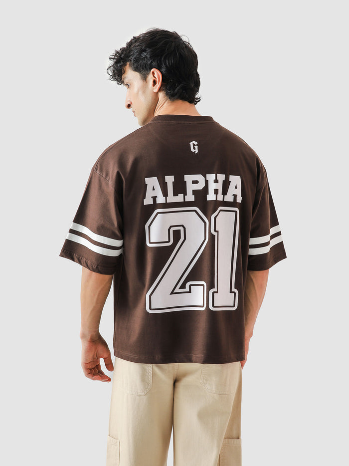 Alpha jersey mocha brown couple lifestyle shot varsity streetwear Pakistan – GROOVY