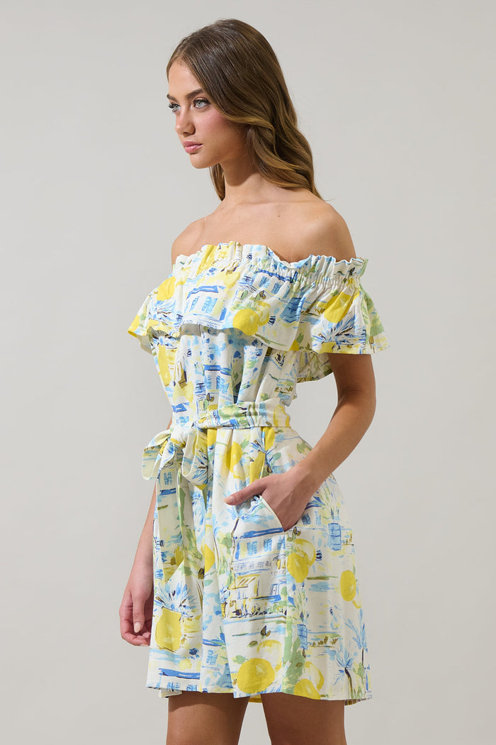 Amalfi Coast Off the Shoulder Ruffle Mini Dress