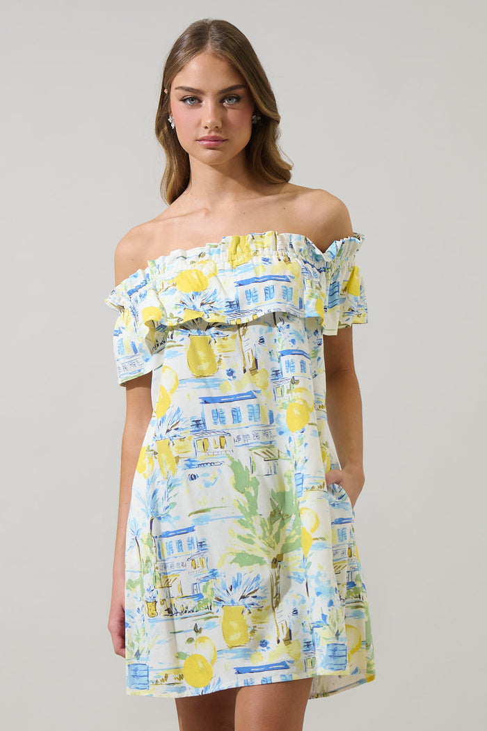 Amalfi Coast Off the Shoulder Ruffle Mini Dress