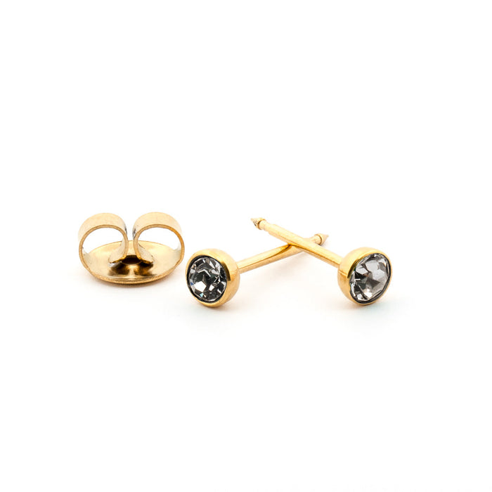 April (Crystal) Gold Stud Cartridge 4 mm Earrings