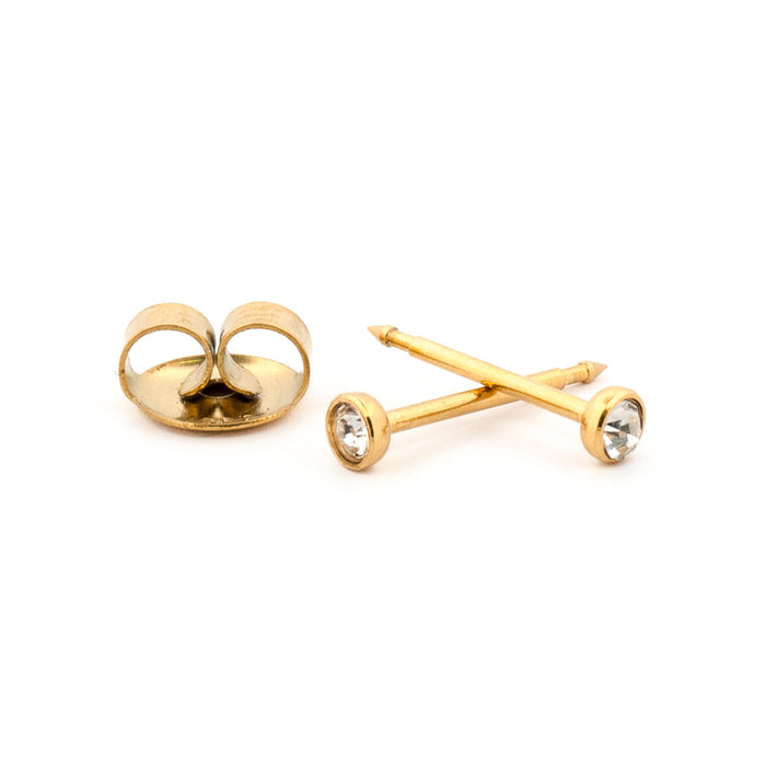 April (Crystal) Gold Stud Cartridge 3 mm Earrings