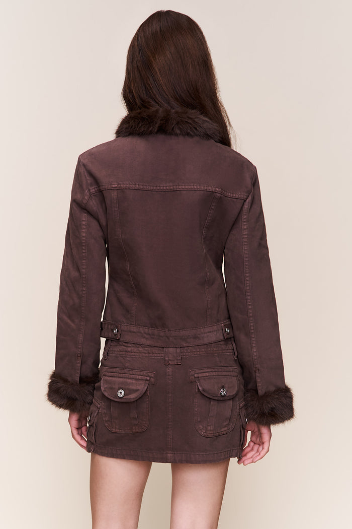 Anais Faux Fur Jacket in Chocolate