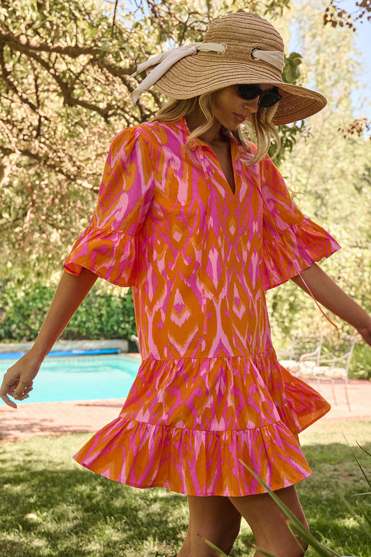 Auggie Bell Sleeve Shift Dress Ikat