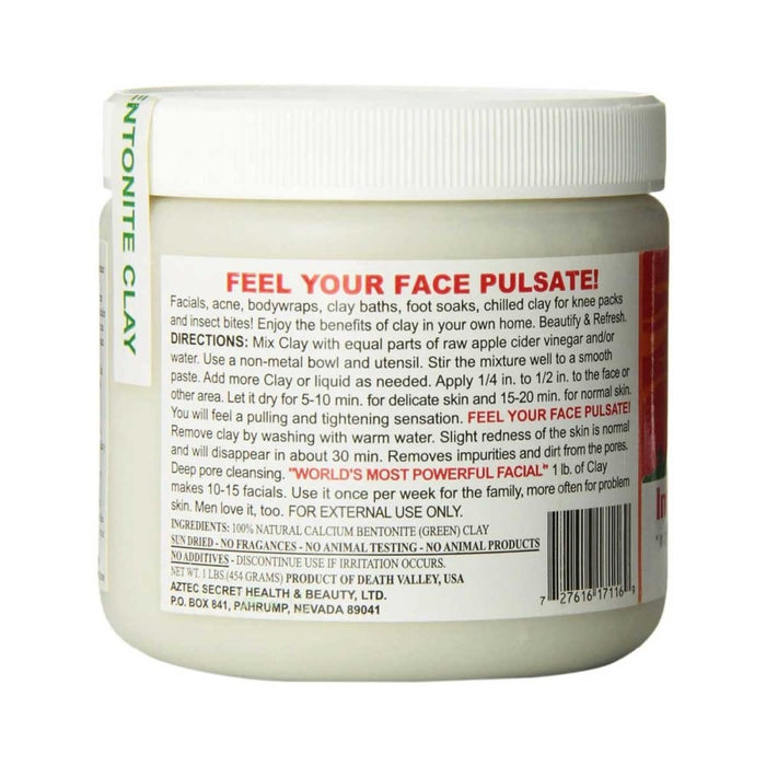 Aztec Secret Facial Clay 100% Natural Calcium Bentonite Clay - 454g - L'Organic