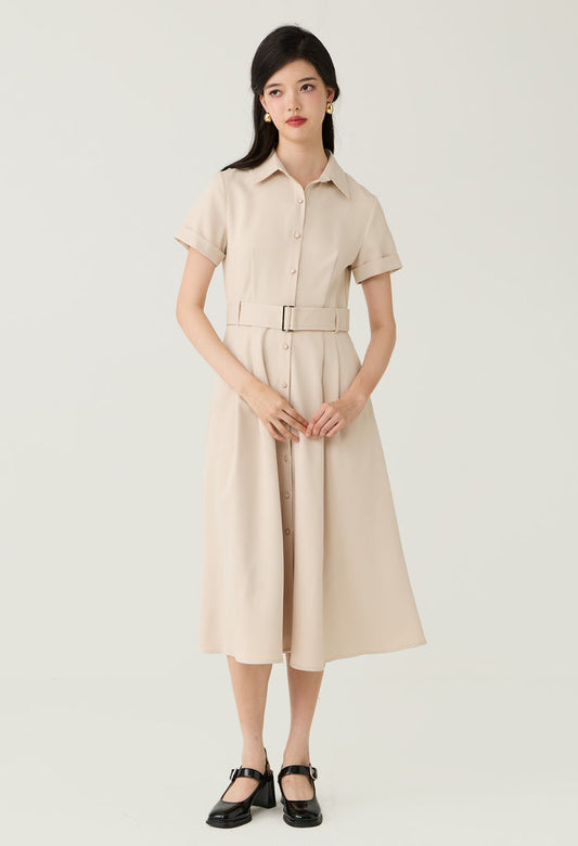 Belted Button-Down Midi Shirtdress