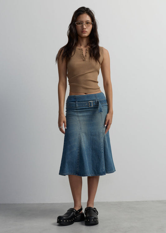 BELTED DENIM MERMAID SKIRT
