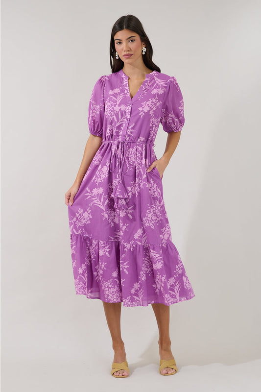 Beth Button Down Midi Dress Orchid