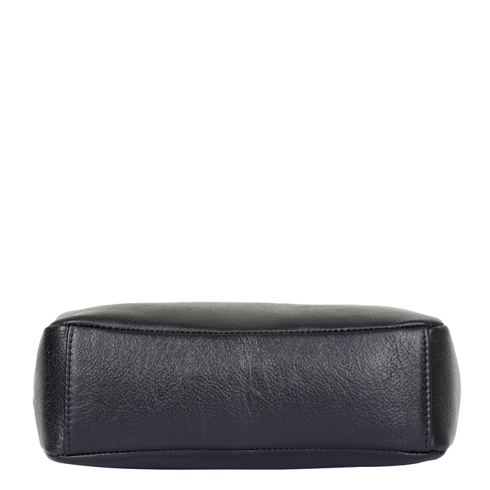 Women's black leather satchel shoulder bag for work, travel, and daily use-bottom image