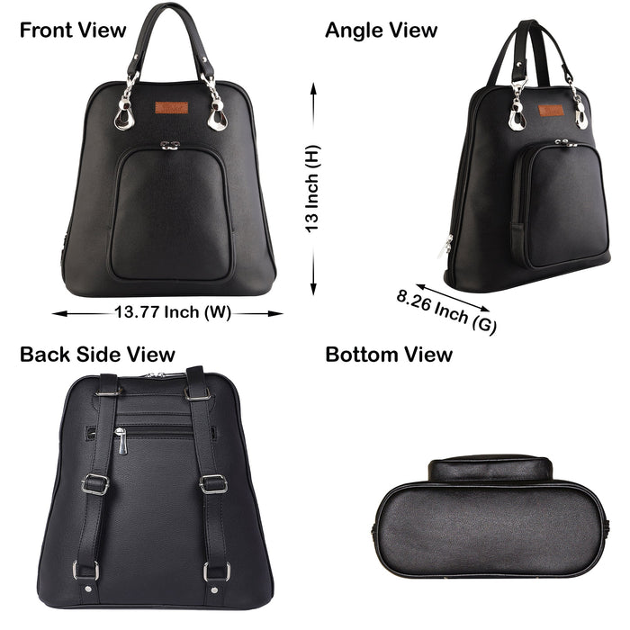 Women’s black vegan leather backpack purse for everyday, work and travel-infographic image