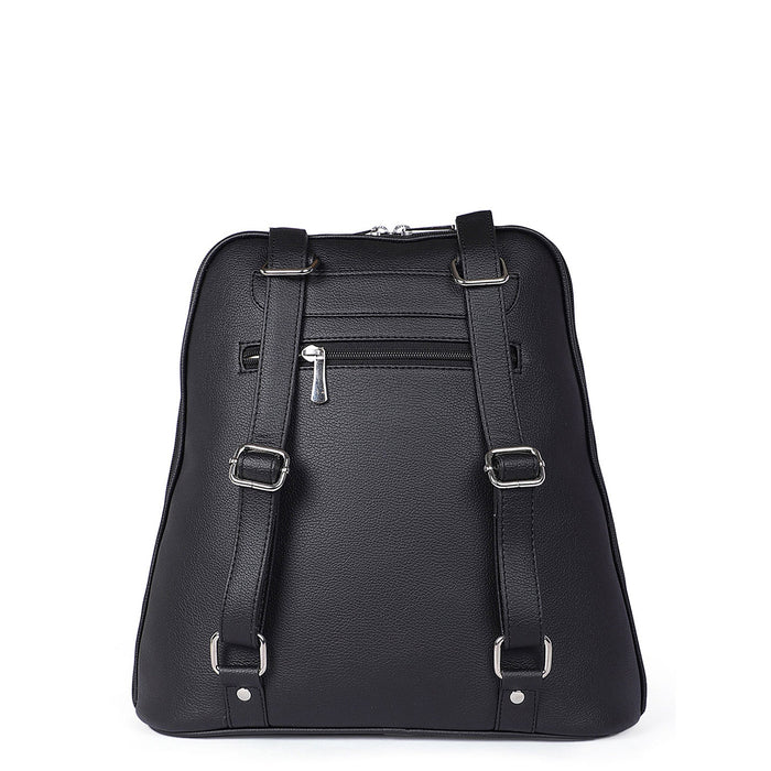 Women’s black vegan leather backpack purse for everyday, work and travel-back view