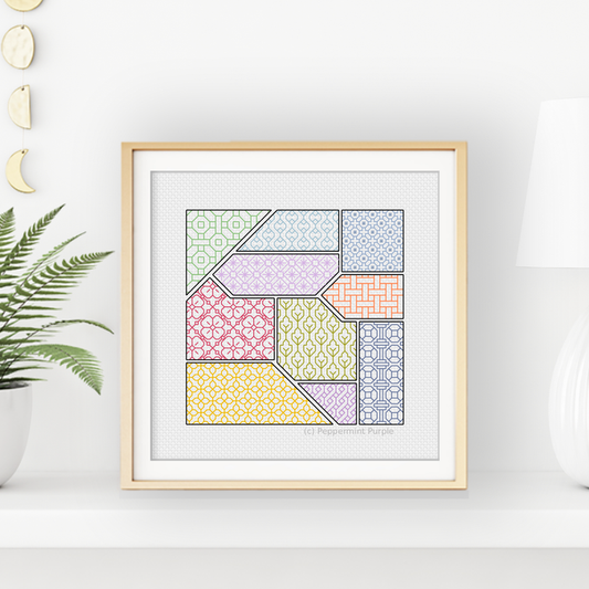 Blackwork Tangram Pattern Blackwork Pattern by Peppermint Purple