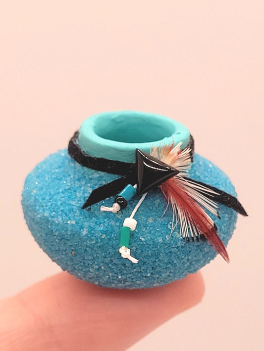 Blue Vase with Feather Detailing