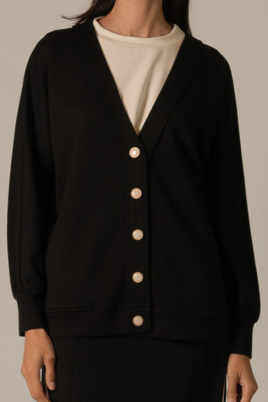 BYC - Butter Modal, Novelty Pearl Button Cardigan 0339 - Black