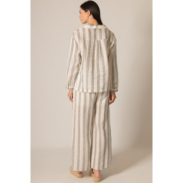 BYC - Striped, Linen, Collared Top 0141 - Ivory/Black