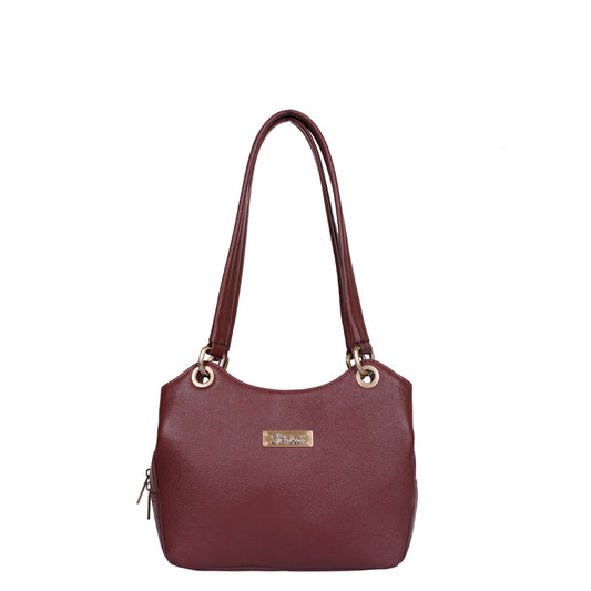 Women's cherry red leather satchel shoulder bag for work, travel, and daily use