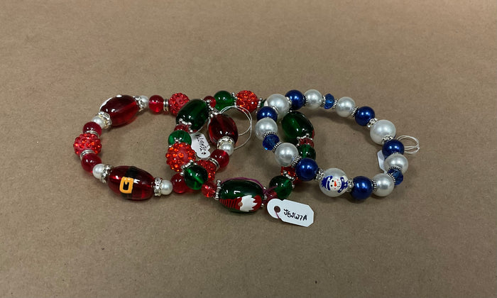 Christmas Glass Bead Stretch Bracelets Multi