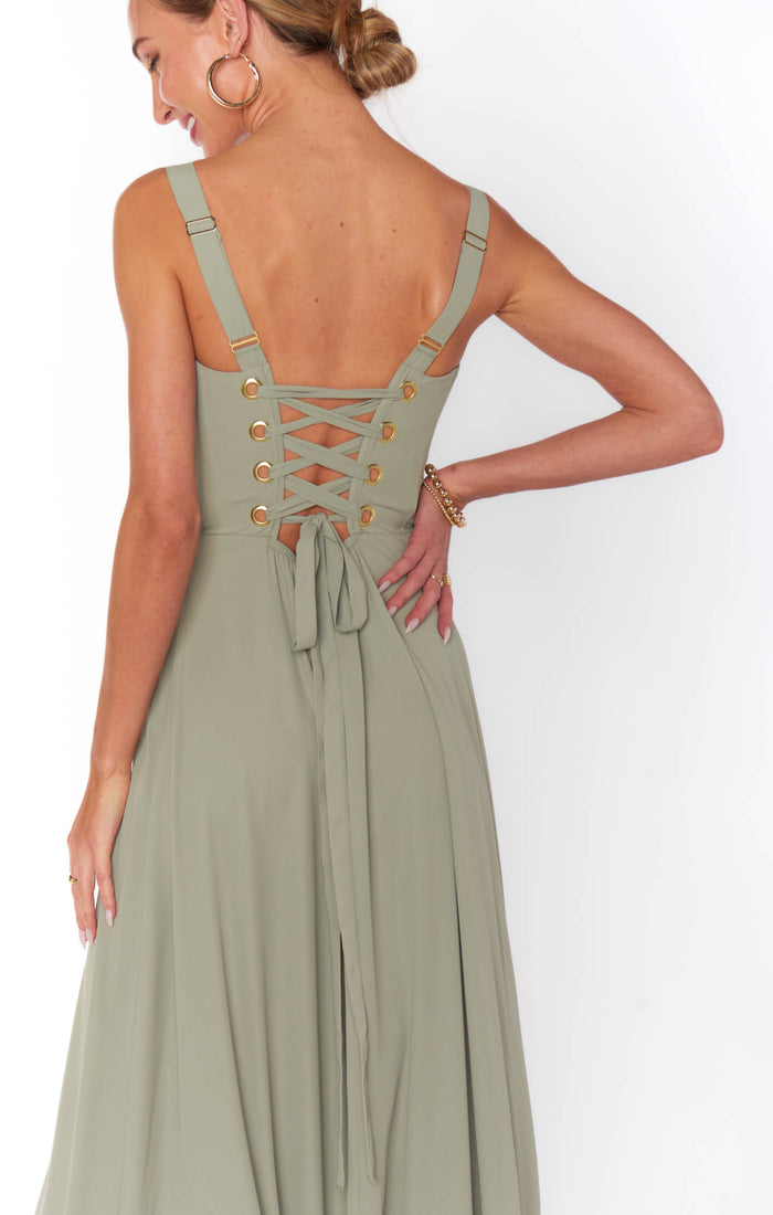 Clarissa Corset Dress ~ Moss Green Crisp