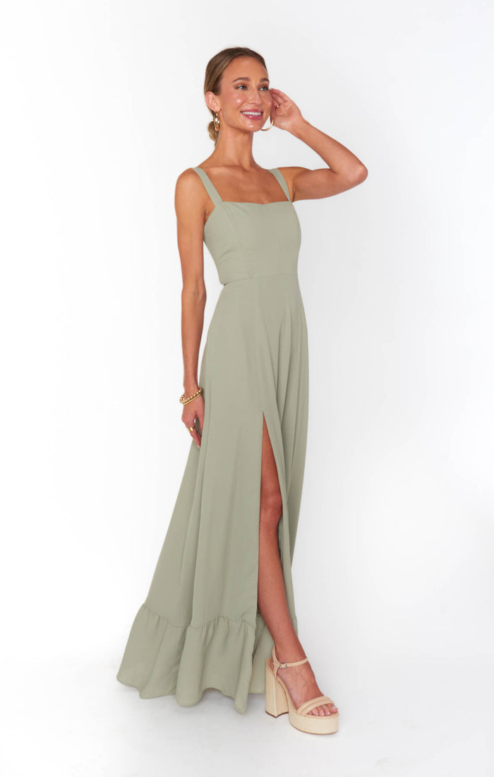 Clarissa Corset Dress ~ Moss Green Crisp